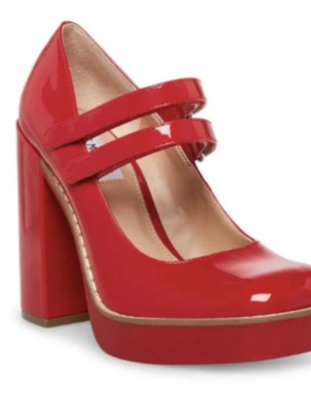 Red Patent Women's Red Platform Heels Mary Jane Cherry Vegan - Picture 7 of 8